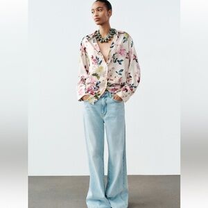Zara Floral Print Blouse - Cream and Pink